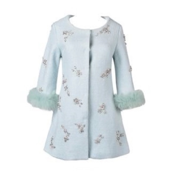 Chicwish Jackets & Blazers - CHICWISH Light Blue Rhinestone Faux Fur Cuff Coat